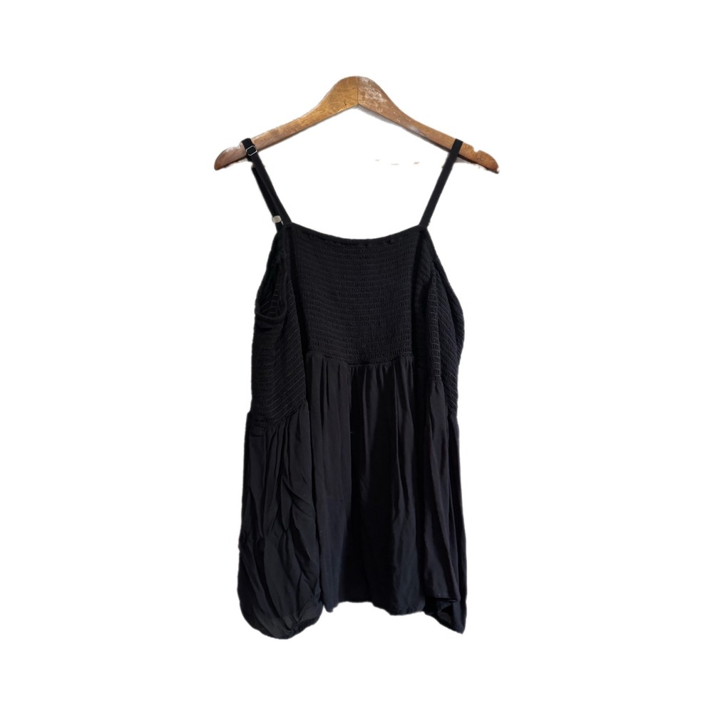 Torrid Smocked Cami Top Womens 2 Black Excellent Adjustable Straps Babydoll